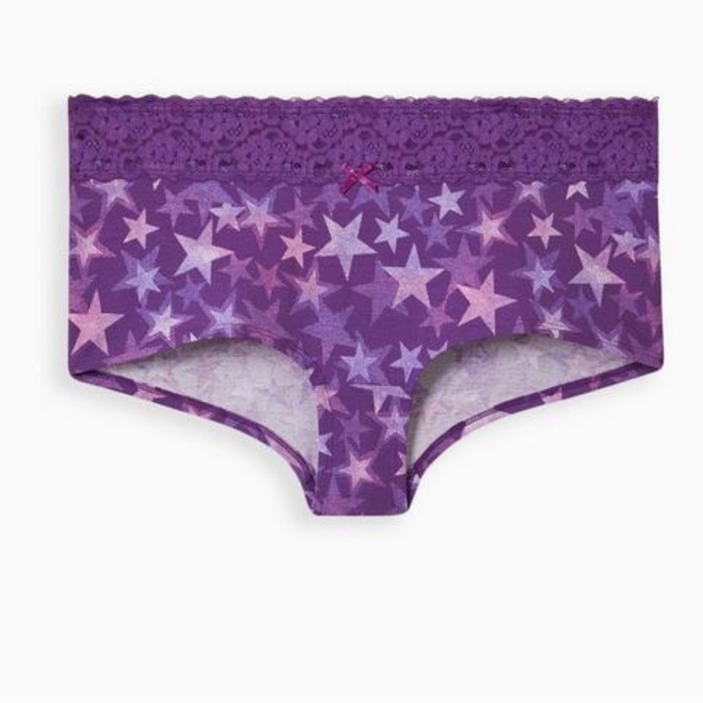 Torrid Cotton Mid Rise Boyshort Lace Trim Panty — Dotted Star Purple